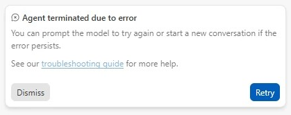 Antigravity:Agent terminated due to error. You can prompt the model to try again or start a new conversation if the error persists.